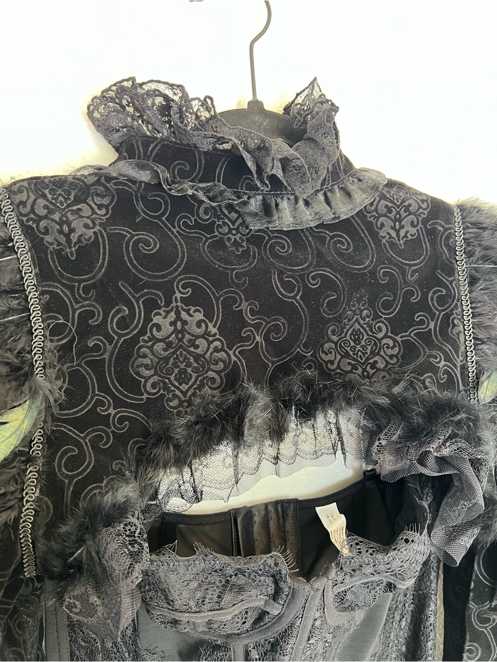 Black Lace Ostrich Feather Bolero Topper Top Gothic Victorian Halloween Costume - Picture 4 of 12